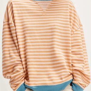 We The Free Peach and Blue Striped oversized crew neck sweatshirt